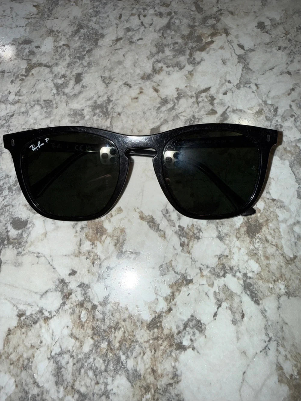 Ray-Ban Black Square Frame Sunglasses with Dark Green Lenses
